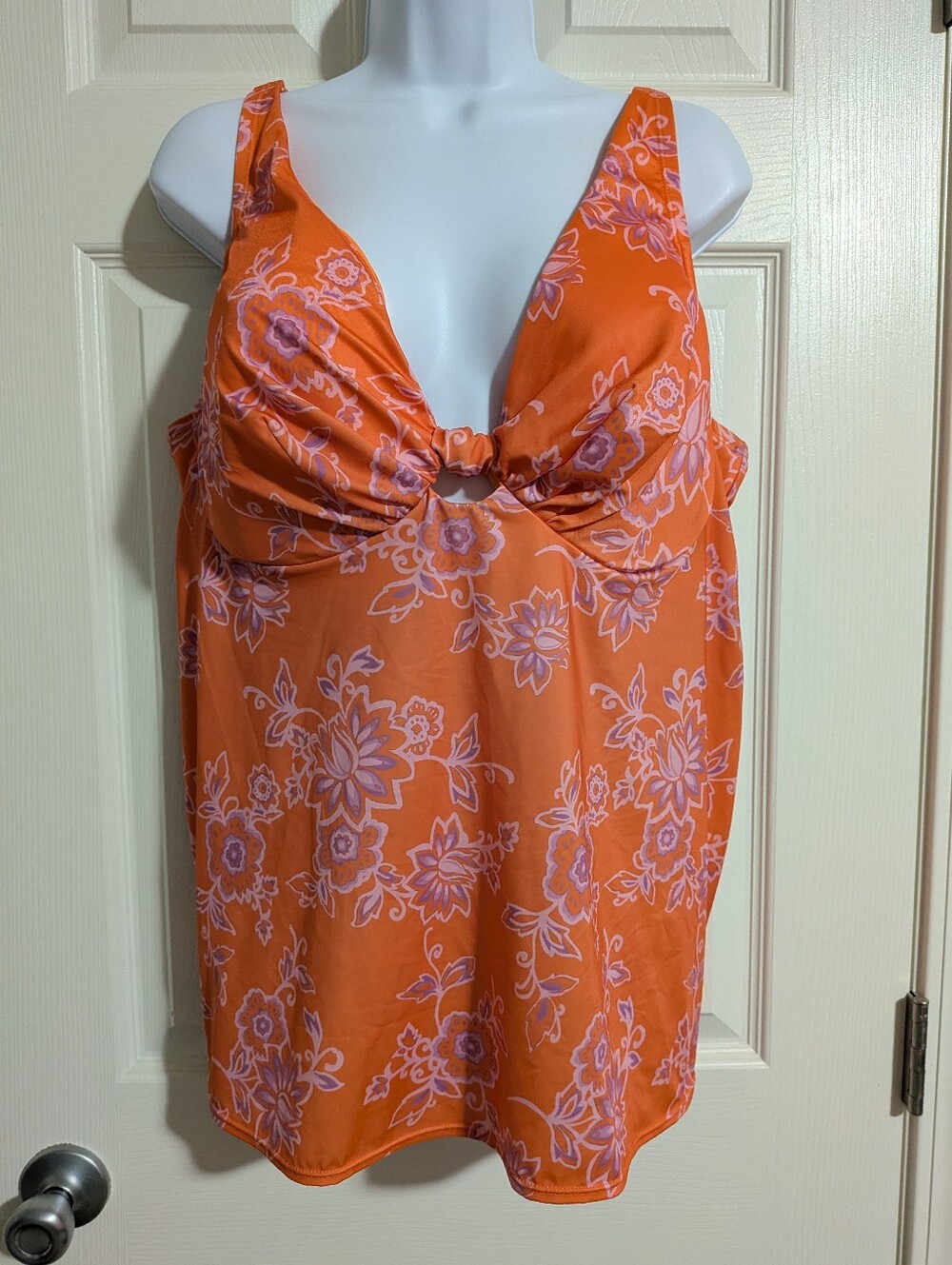 Swim By Cacique Lane Bryant Orange Floral Swim Tankini Top Under wire
